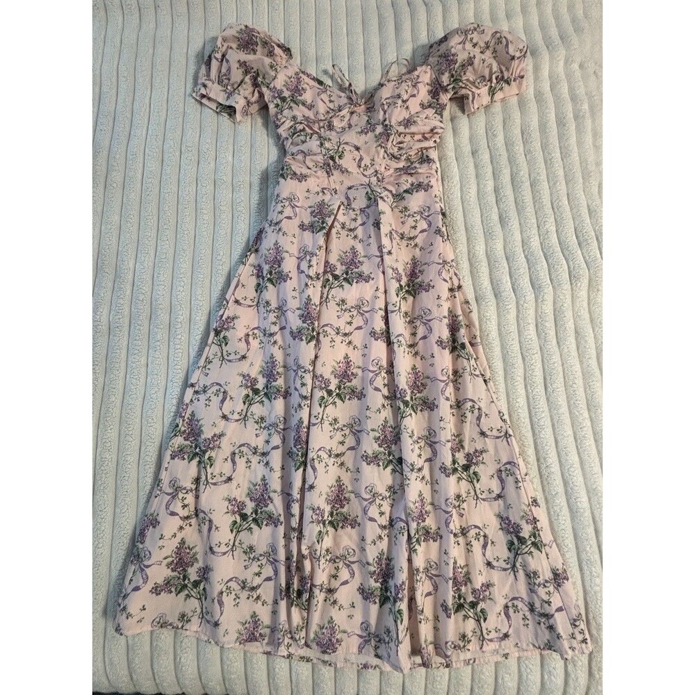 For Love Bell Prairie Coquette Dress Puff Sleeves Tie Up Women’s XS Baby Pink